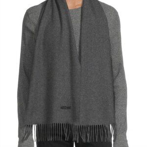 Moschino ​Logo Fringe Wool Scarf Unisez Grey